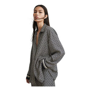 H&M Flowy Black & Ivory Chain Print Blouse with Stripped Cuffs